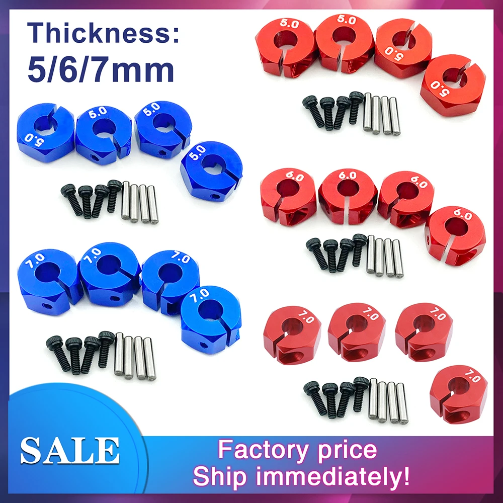 4Pcs Aluminum 5/6/7mm Wheel Hex 12mm Drive Hubs With Pins Screws For RC Car Crawler HSP HPI Tamiya Traxxas Slash RC Trucks Part