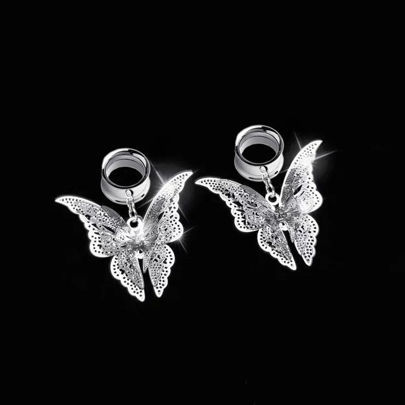 1Pc Beauty Butter Fly Wing Pendant Ear Tunnel Plugs and Gauges Flesh Piercing Expander Plug Earrings