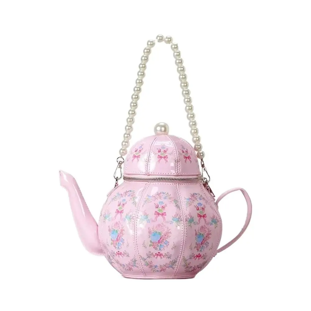 PU Leather Teapot Design Handbags Personality Creative Crossbody Shoulder Bag Floral Pattern Luxury Purse for Girls for Women