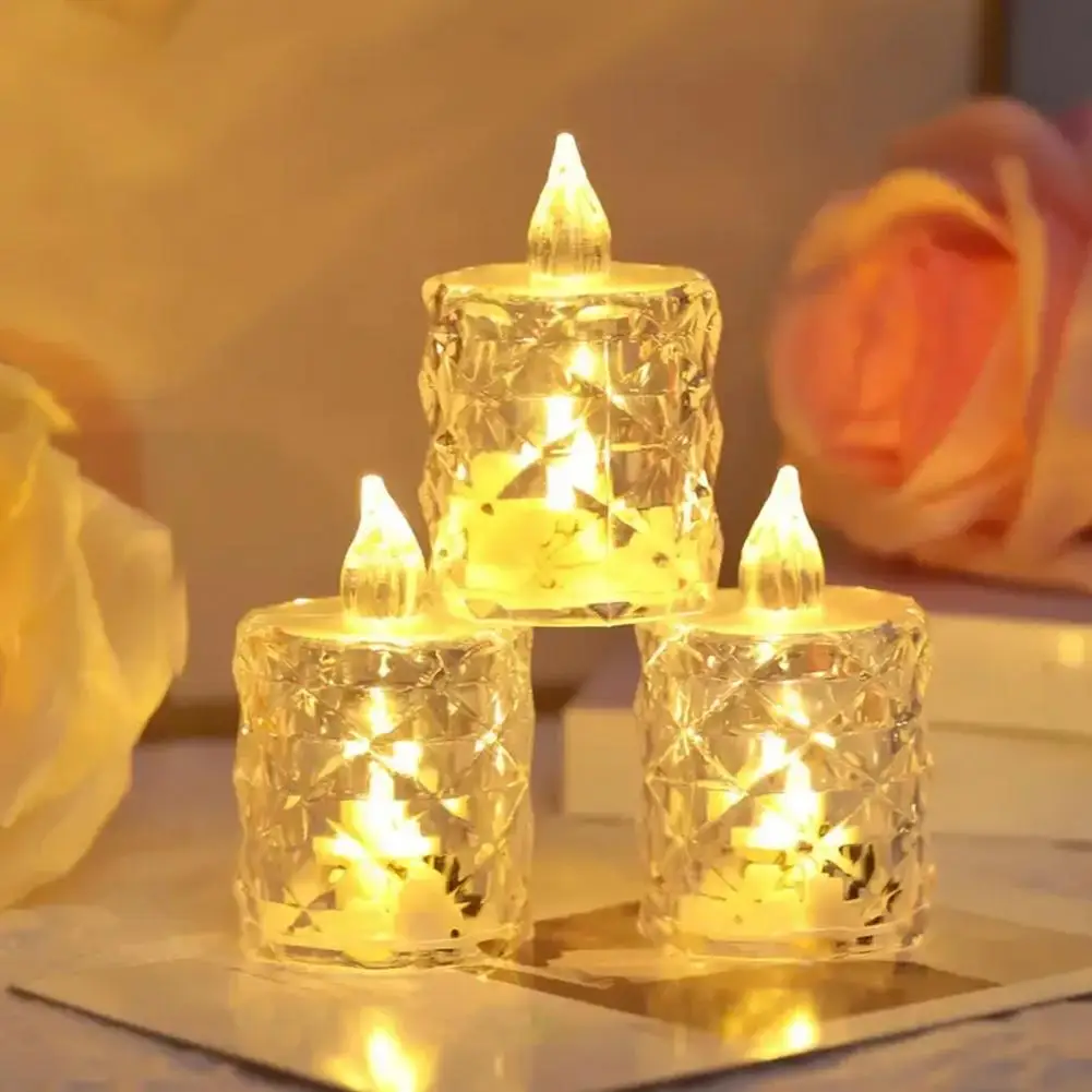 4Pcs Crystal Flameless Candle Lights LED Tealight Candles Battery-Operated Twinkling Light Fake Candles Christmas Holiday Decor