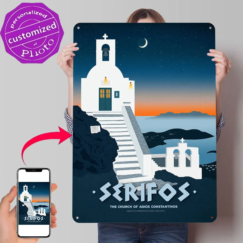 Serifos Island Greece 3D Texture Metal Poster Customized Wall Art Tin Sign Gift for Mancave Bathroom Decor Room Home Decorations