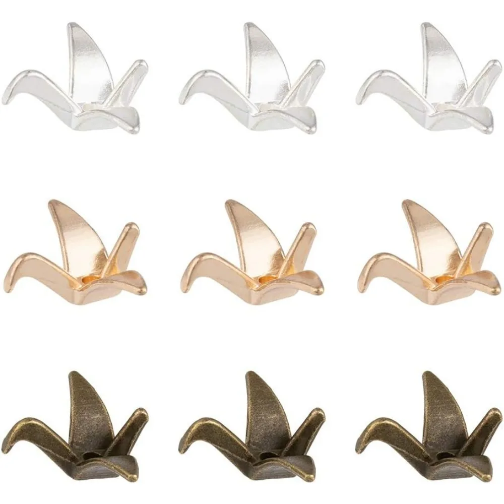 60 Pcs Paper Crane Shape Alloy Spacer Beads Golden/Silver/Brown Metal 3D Japanese Gold Origami Crane Beads Loose Bracelet