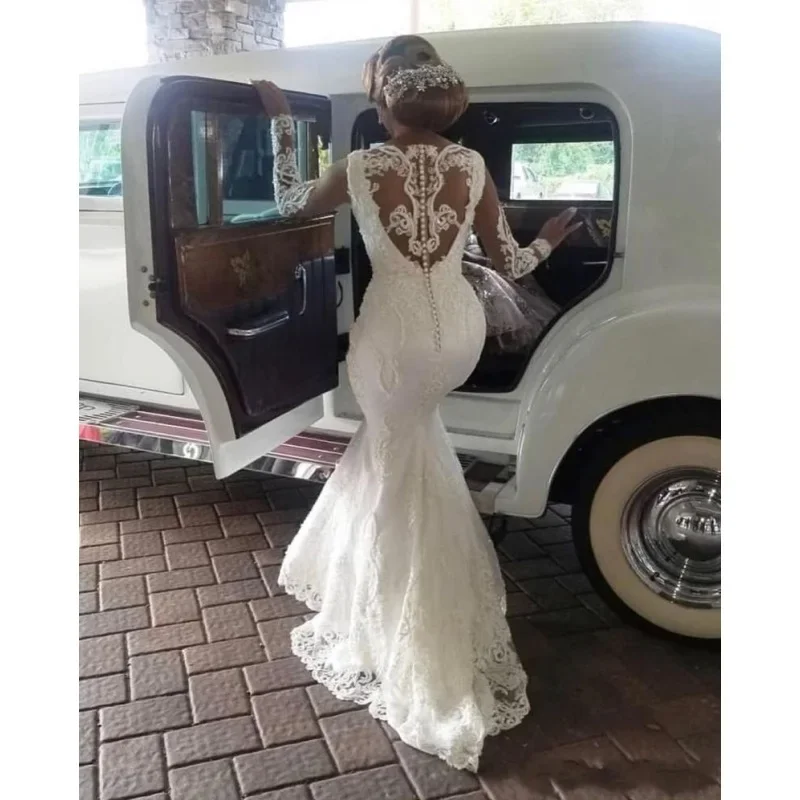 Personalizado africano sereia renda trem destacável vestido de noiva de manga longa plus size vestidos de casamento