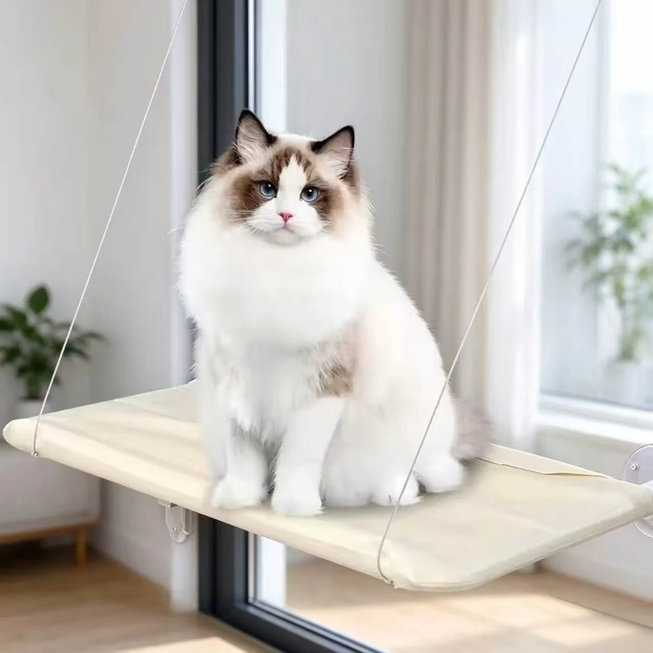 Soft Plush Cat Window Hammock, Window Installation Pet Rest Seat, Compact Sun Bed for Indoor Cats Nappin