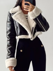 2023 autunno inverno nuova giacca di pelle da donna moda retrò cerniera Flip Collar in pile che afferra cappotto Casual in pelle artificiale