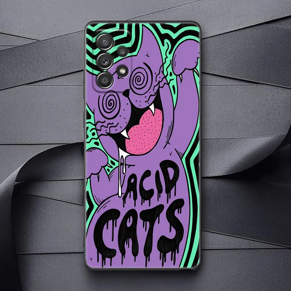 Psychedelic Trippy Cat Drawing Case For Samsung Galaxy A52 A73 A53 A72 A52S A71 A51 A54 Note 20 Ultra 10 9 8 Silicone Back Cover