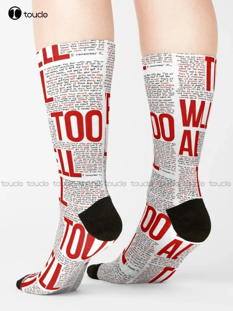 All Too Well (All Lyrics) In White Socks Woman Socks Christmas Gift Unisex Adult Teen Youth Socks Custom 360° Digital Print