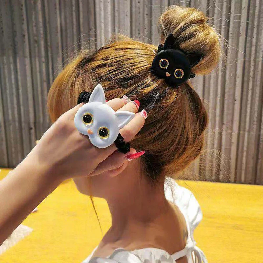 2024 New Women Cute Cat Rubber Bands Elastic Hair  Korean Headwear Children For Girls Lovely  Accessories Ornaments