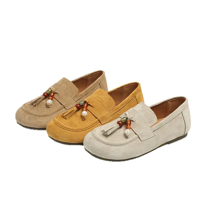 Zapatos de gorro de suela blanda, mocasines para mujer, zapatos de cuero pequeños informales cómodos de suela plana, zapatos individuales de un solo pedal, otoño 2025