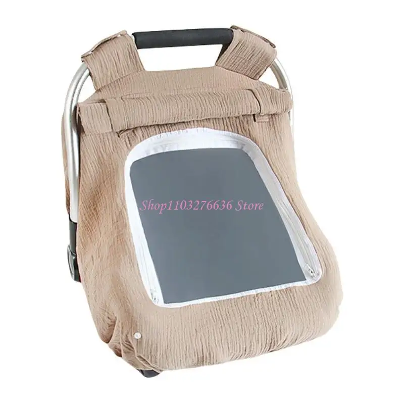 Infant Carseat Canopy with Breathable Window Baby Strollers Cover for Boys and Girls Windproof Basket Sunshade view 5