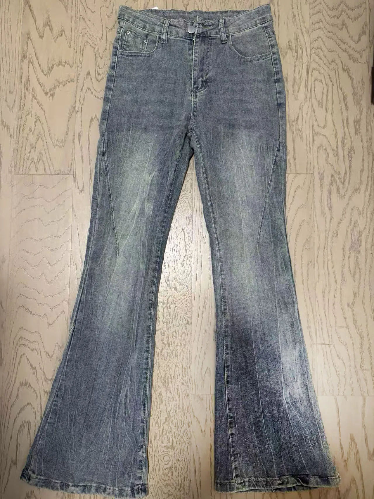 Übergroße gewaschene Denim-Flare-Hose für Damen, Frühling und Sommer, hohe Taille, schlanke schwarze graue Jeans, amerikanischer Stil, Vintage-lange Hose