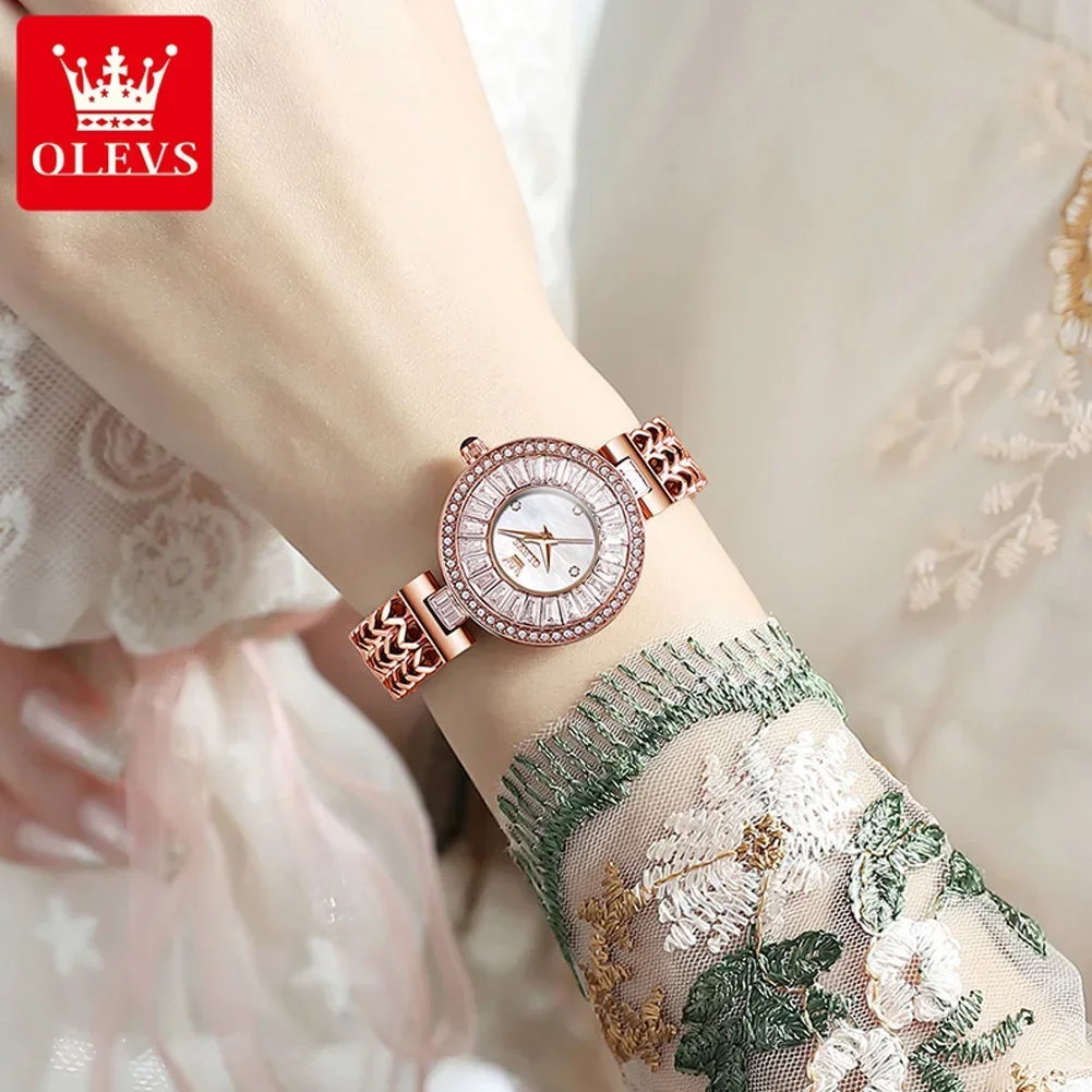 OLEVS 2PCS Set Watches for Women Ladies Original Quartz Watches Luxury Golden Stainless Steel Women’s Watches Fashion Wristwatch