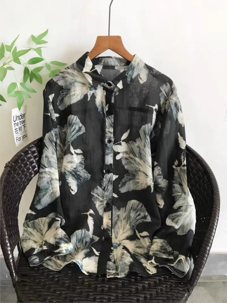 オーバーサイズ秋服女性用花柄プリントファッションカジュアルレディースブラウスゆったり長袖女性用シャツ