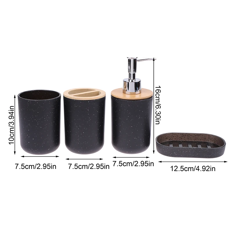 1Pc Black Bathroom Accessories Plastic Toothbrush Holder With Bamboo Cover Toothbrush Cup Lotion Dispenser Soap Box