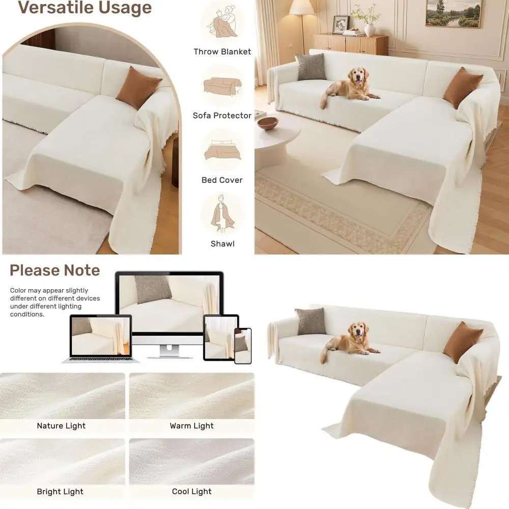 

X-Large Washable L-Shape Couch Cover, 2-Piece Pet-Friendly Sofa Protector, 71x110 + 71x118, Cream White