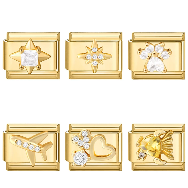 Femmes couleur or Zircon lune étoile coeur italien charme liens ajustement 9mm en acier inoxydable mode Bracelet bijoux bricolage faisant des cadeaux