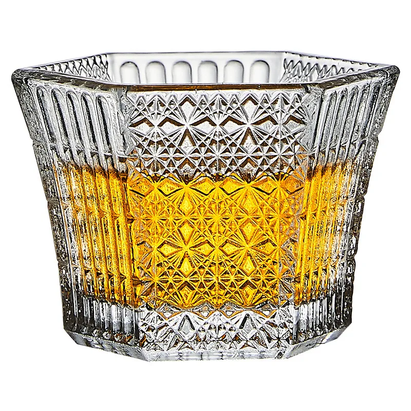 1 Piece 75ml Heat Resistant Tea Cup Elegant Engraving Hexagonal Crystal Bright Shot Glass Small Capacity Sake Soju Glass Cup