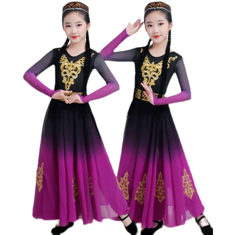 Adult Kids Chinese Traditional Nations Minority Hmong Festival Dance Hanfu Outfits Xinjiang Uygur Dance National Dance Costumes