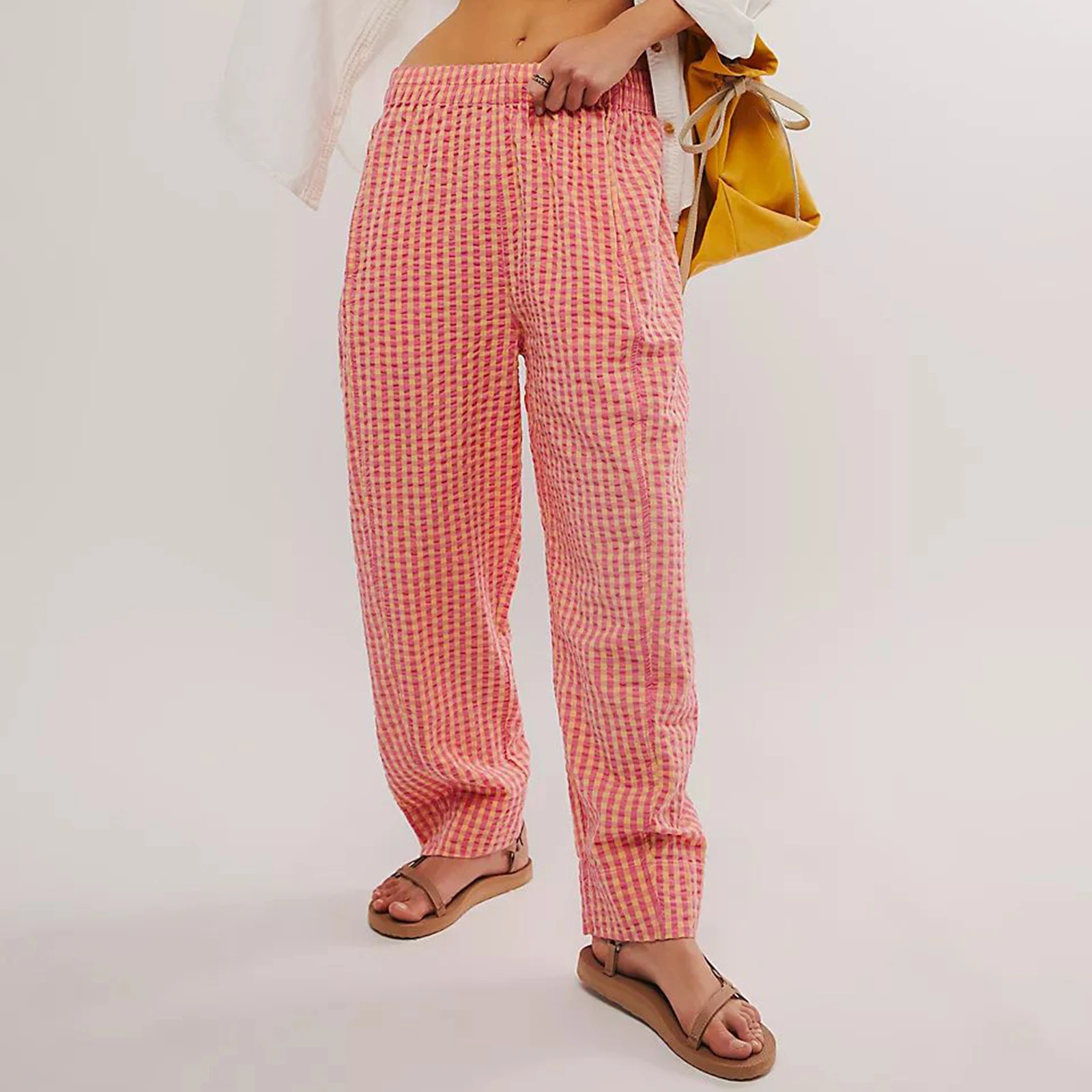 Dourbesty Plaid Print 2000s Aesthetic Lounge Long Pants Womens Vintage y2k Low Waist Wide Leg Palazzo Baggy Pants Trousers 2024