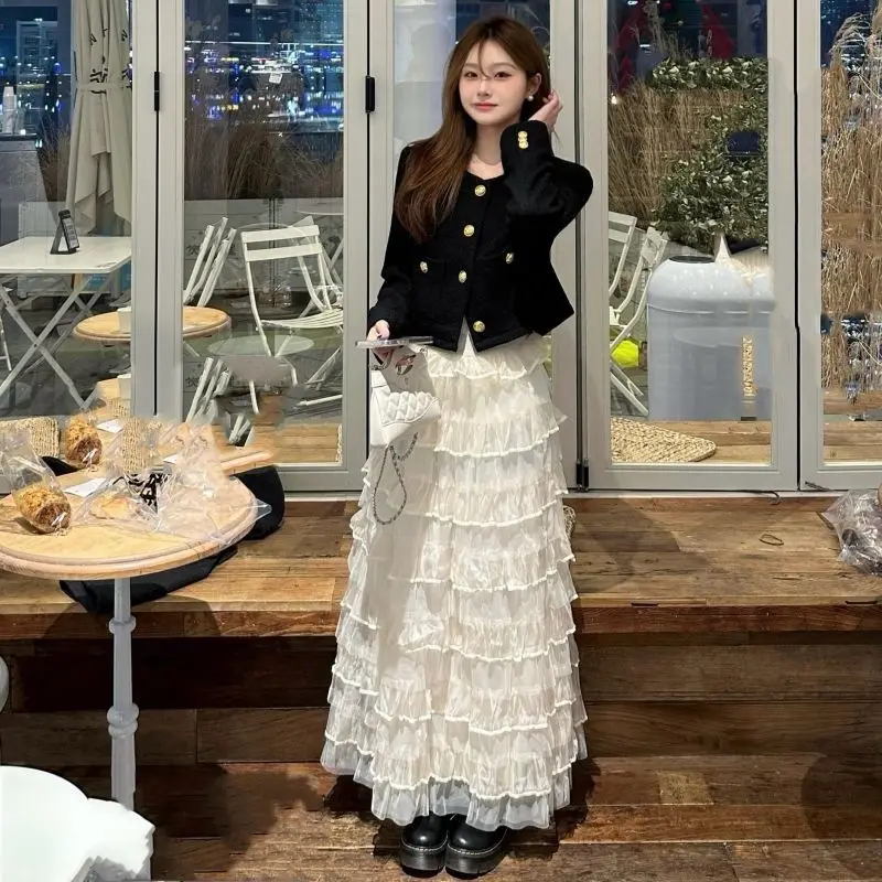 

Весна Лето Корейская Sle Sweet ort Me f Юбка-тортик Юбка с высокой талией Юбка из полиэфирного волокна средней длины Чистый цвет