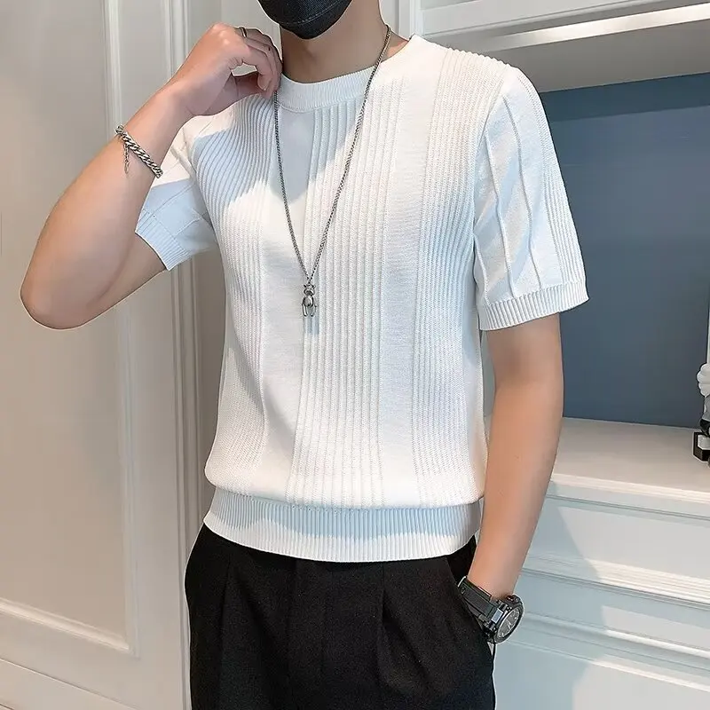 

Summer Thin Ice Silk Knitted ort Sve T-irt Loose Casual Loose Fit round Ne Youthful Sle Breathable Comfortable Men...