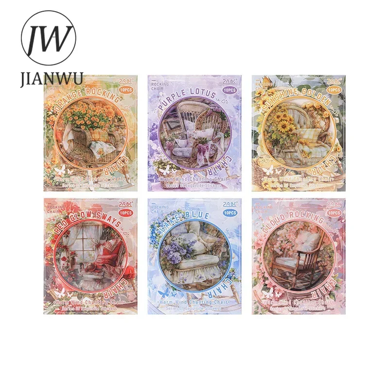 JIANWU Warm Wind Chanting Chair Series Vintage Flower Landscaping Material Collage PET Sticker Creative DIY Journal Stationery