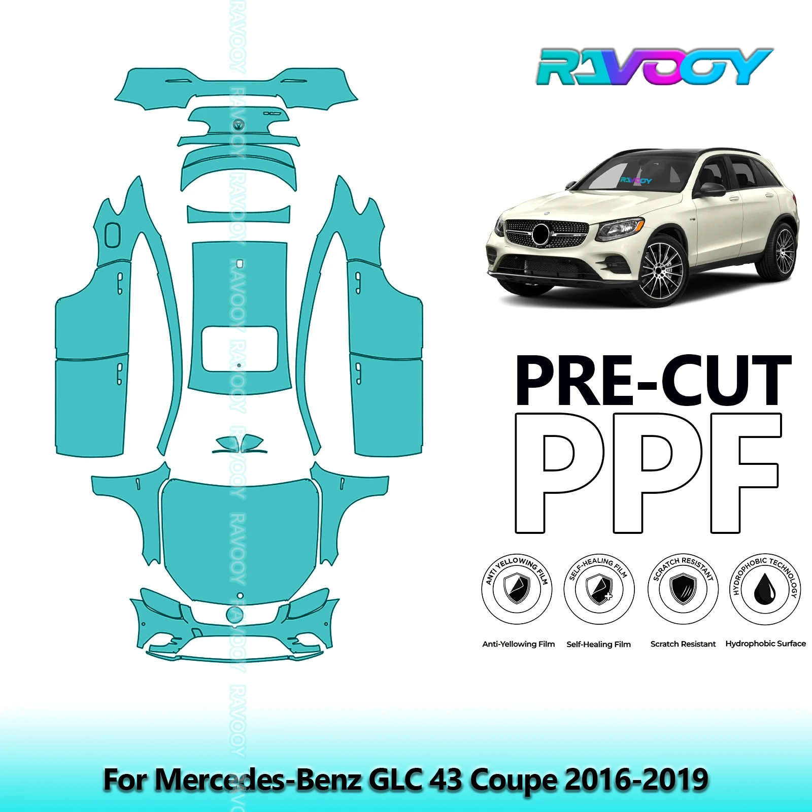 

Full Vehicle Clear Bra Precut PPF Paint Protection Film For Mercedes-Benz GLC 43 Coupe 2016-2019