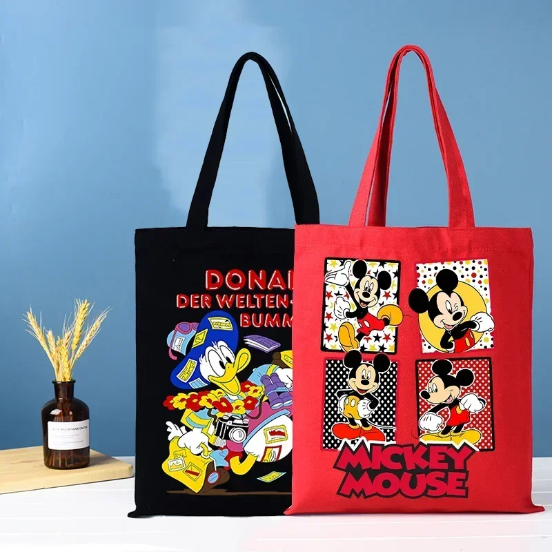 

Minnie Mickey Mouse Shopping Bag Disney Packaging Large Capacity Portable Anime Movie Character Pattern Print Canvas Bags Gifts