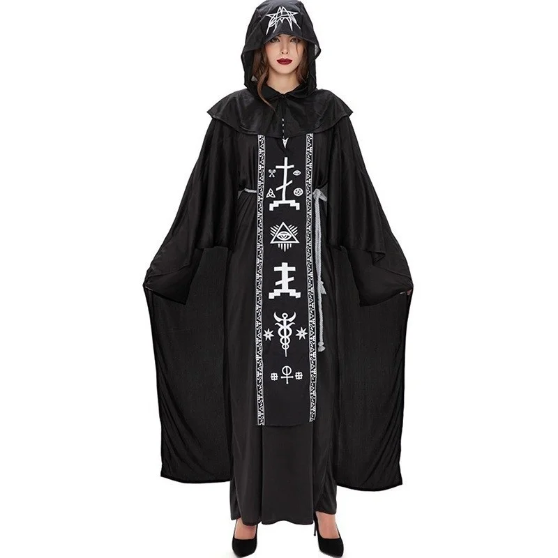Erwachsene Halloween Kostüm Bla Robe Zauberer Dr up Kleidung Cosplay Zauberer Traditionelle Chinesische Bühne Leistung Frauen...