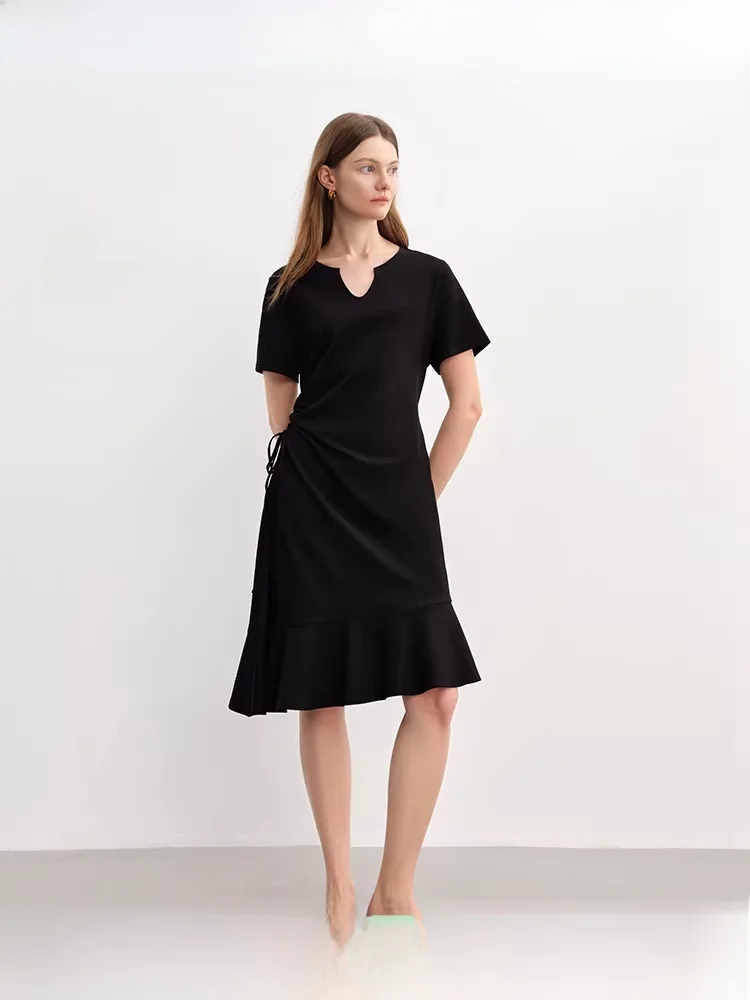 

Summer New Arrival plus Size Women's Dr Dstring Waist V-Ne round Ne A-Line Skirt High Waist Commute Sle Casual Co...