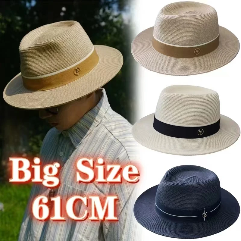 

New Designer Natural Panama Soft 60cm Straw Hat Summer Women Men Wide Brim Beach Fedoras Caps UV Protection Sun Hats Couple Gif