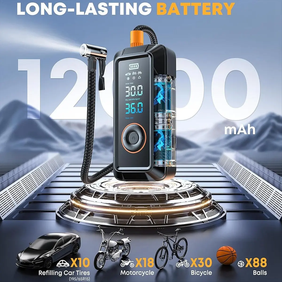 Punctual- Portable Tire Inflator Air Compressor 160PSI Cordless Inflator Air Bike Pump with Pressure Gauge for Cars Bikes Balls