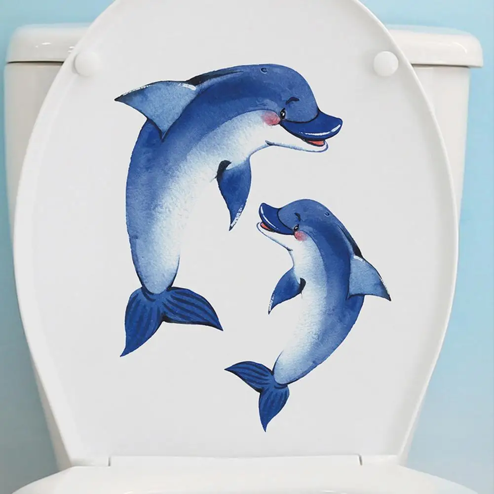 Glow-in-the-dark Dolphin Toilet Sticker Removable Self-adhesive Waterproof PVC Living Room Wall Art Bathroom Toilet Lid Decorati