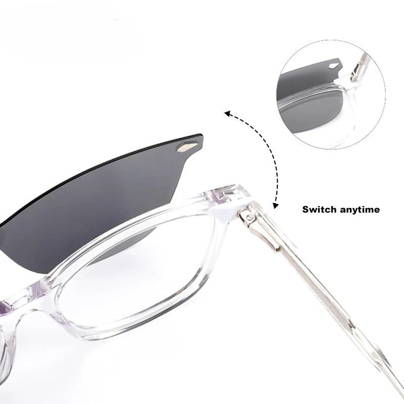BEMORE Trendy Polarized Clip on Prescription Glasses Anti-Blue Light Acetate Multifocal Myopia Custom Optical Eyewear