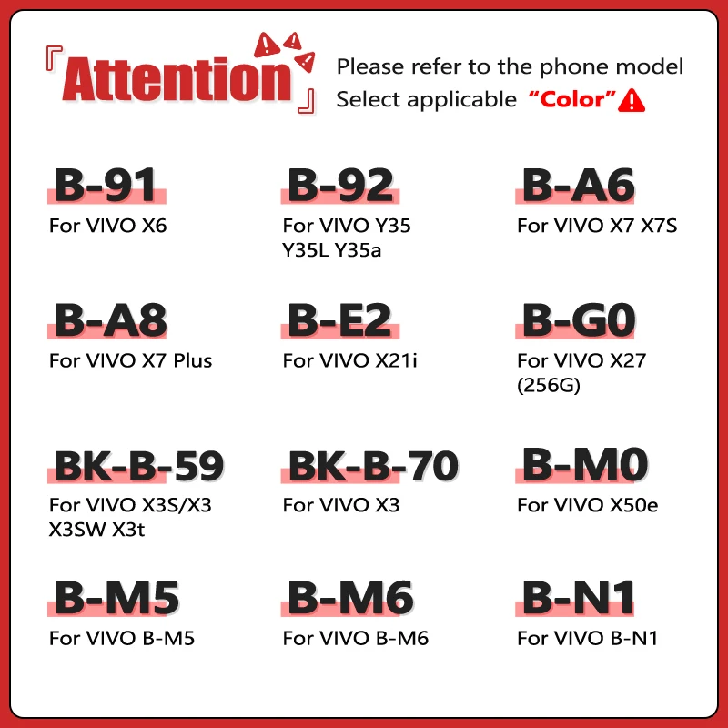 B-91 B-92 B-A6 B-A8 B-E2 B-G0 BK-B-59 Battery For VIVO X6 Y35/Y35L Y35a X7 X7S X21i X27 X3S X3 X3SW X3t X50e B-N1 B-M6 B-M5 Plus