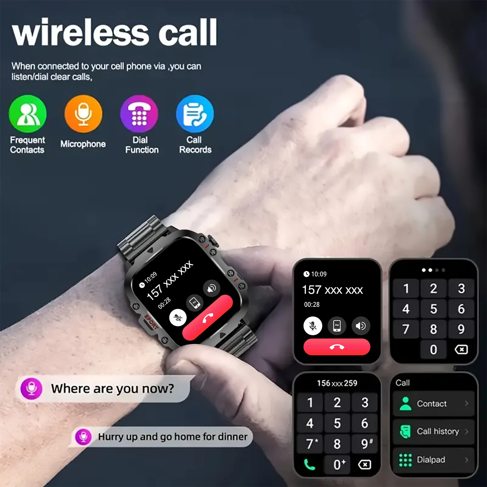 Smart Watch with LED Light, wireless calling /dial, Multi-Sport Modes, Call & Message Alerts, Custom Wallpaper, Compatible with