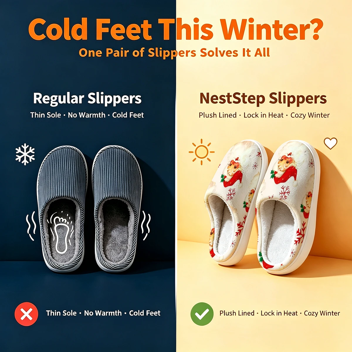 Vintage Santa Claus Christmas White Slippers Warm Plush Indoor Shoes Non-Slip Winter Slippers Family Holiday Gifts Soft view 5