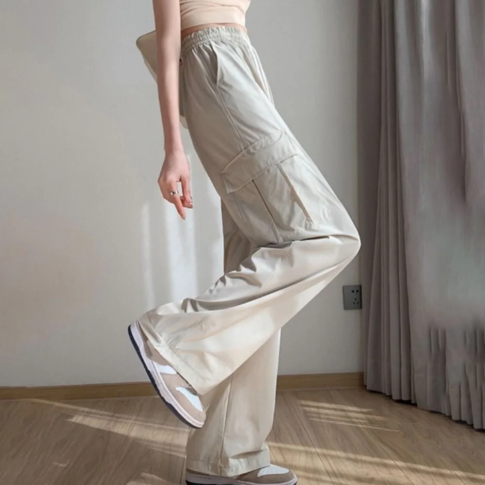 

Fashion Trousers Casual Wide Leg Pants Autumn Spring Casual Drawstring Non Stretch Pockets Quick Drying Solid Color