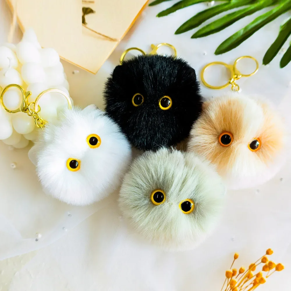 New Cute Faux Fur Keychains Cat Fluffy Pompom Animal Hair Ball Car Key Chain Car Plush Doll Keyring Holder Charm Bag Pendant