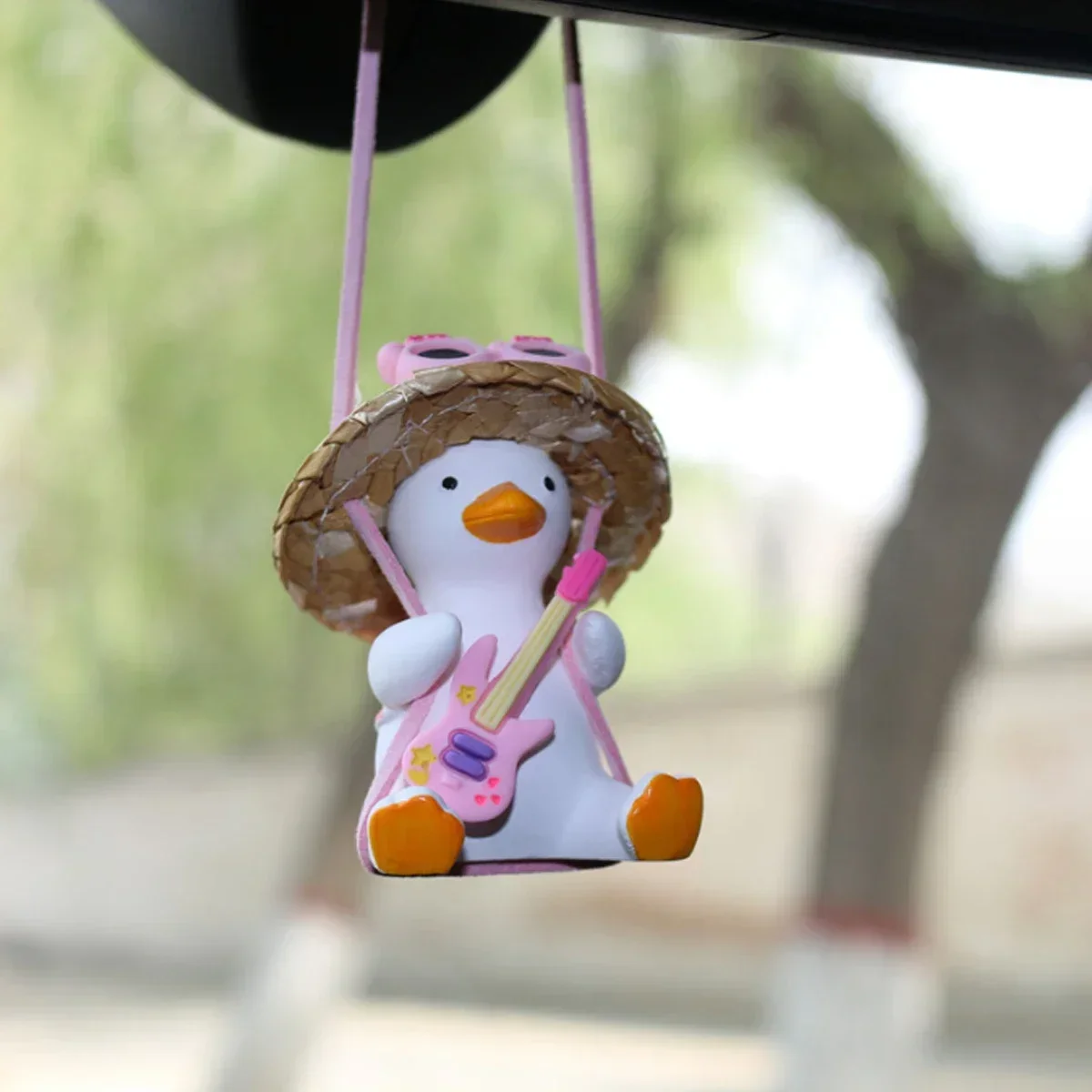 Cute Car Interior Duck Anime Decoration Gypsum Auto Rearview Mirror Pendant for Swing Kawai Car Decoration Accessories