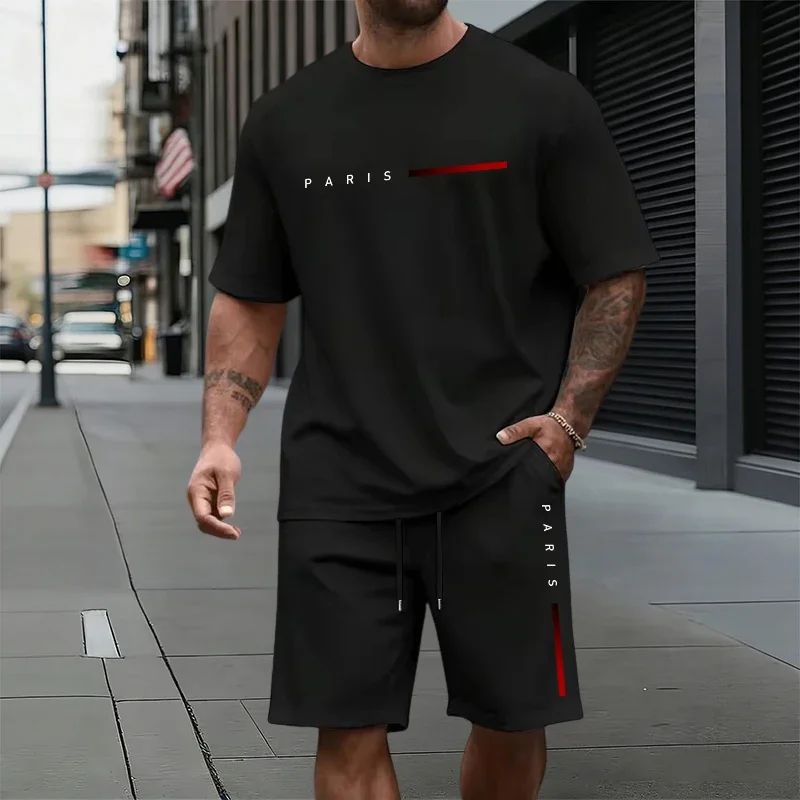 

Men's Set T-shirt&shorts Summer Paris Fashion T-Shirt Co-ords Male Daily Casual Sports Short Sleeve Tees Knee Shorts Jogger Suit