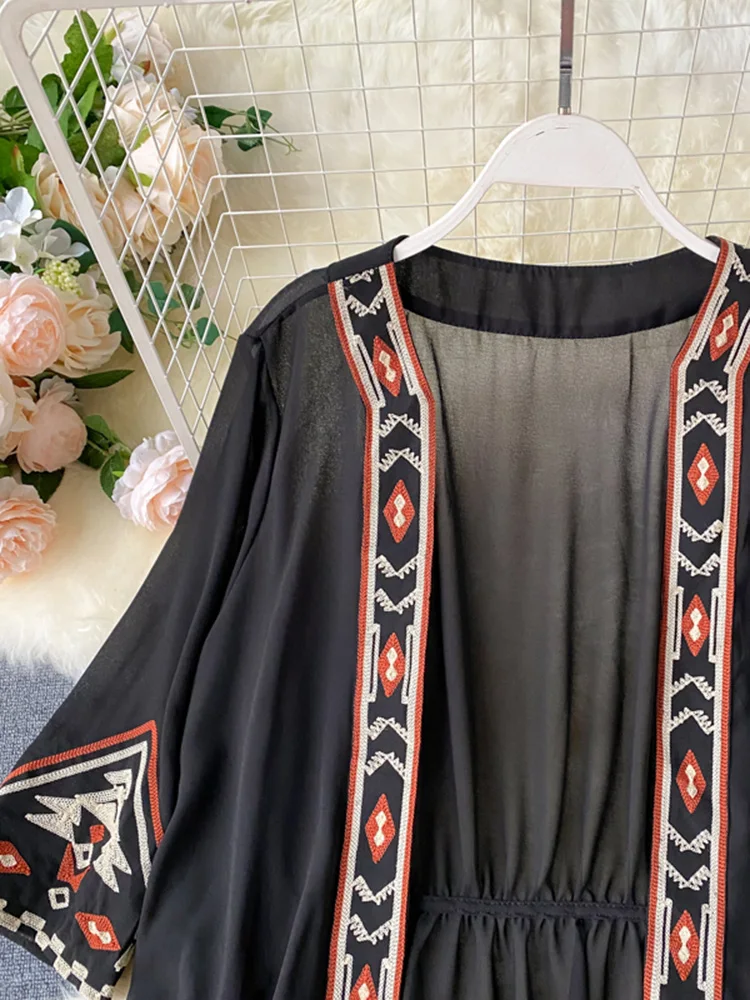 SEDUTMO Summer Bohemian Pareo Beach Kimono Women Embroidery Cover Up Long Fashion Poncho Cardigan Chiffon Shirt ED1875