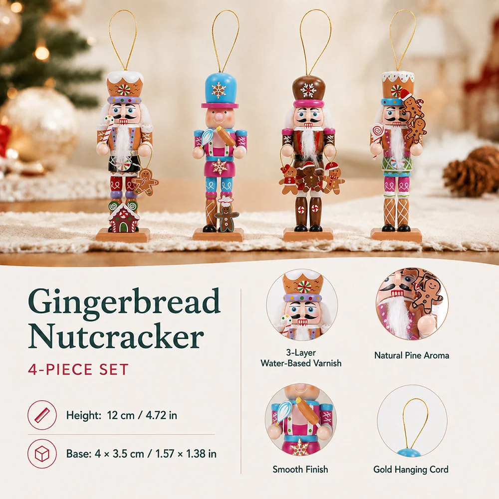 12cm Nutcracker Miniatures Gingerbread Man Series Nutcracker Puppet Ornaments Desktop Decoration Cartoons Walnuts Soldiers Band