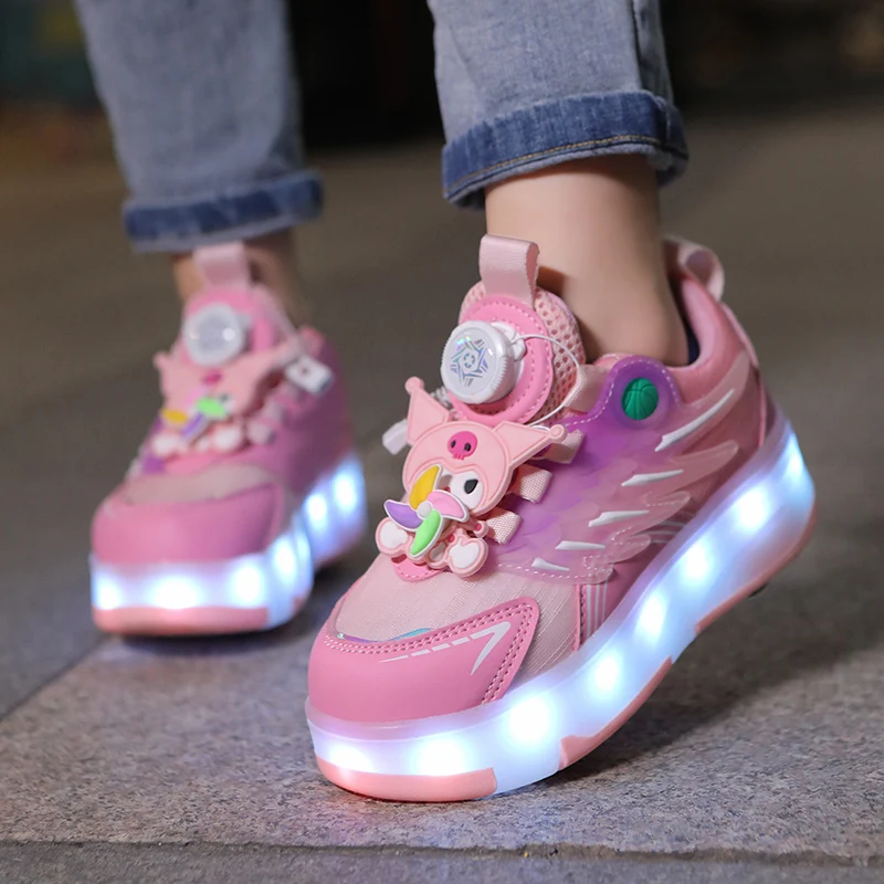 Kids Boys Girls USB Charging Glowing Casual Sneakers Led Light Wheels Outdoor Parkour Roller Skate Shoes Sports For Children