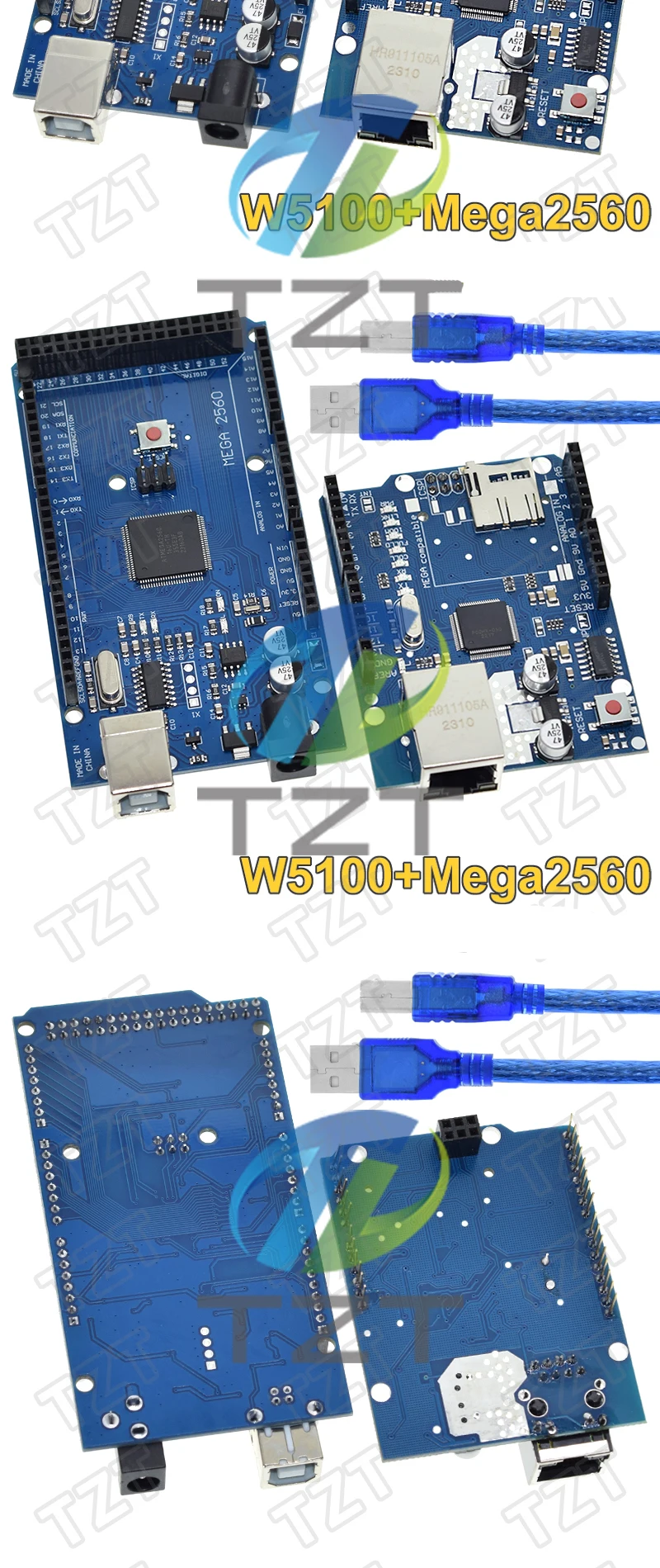 TZT UNOR3 Ethernet W5100 Netzwerkerweiterungsboard SD-Karten-Shield für Arduino mit Mega 2560 R3 Mega2560 REV3 – Detail 5