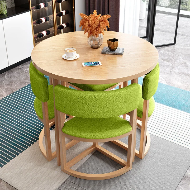 Round Mobile Dining Tables Set Kitchen 4 Chairs Center Wood Table Extendable Luxury Floor Mesa Comedor Home Furniture