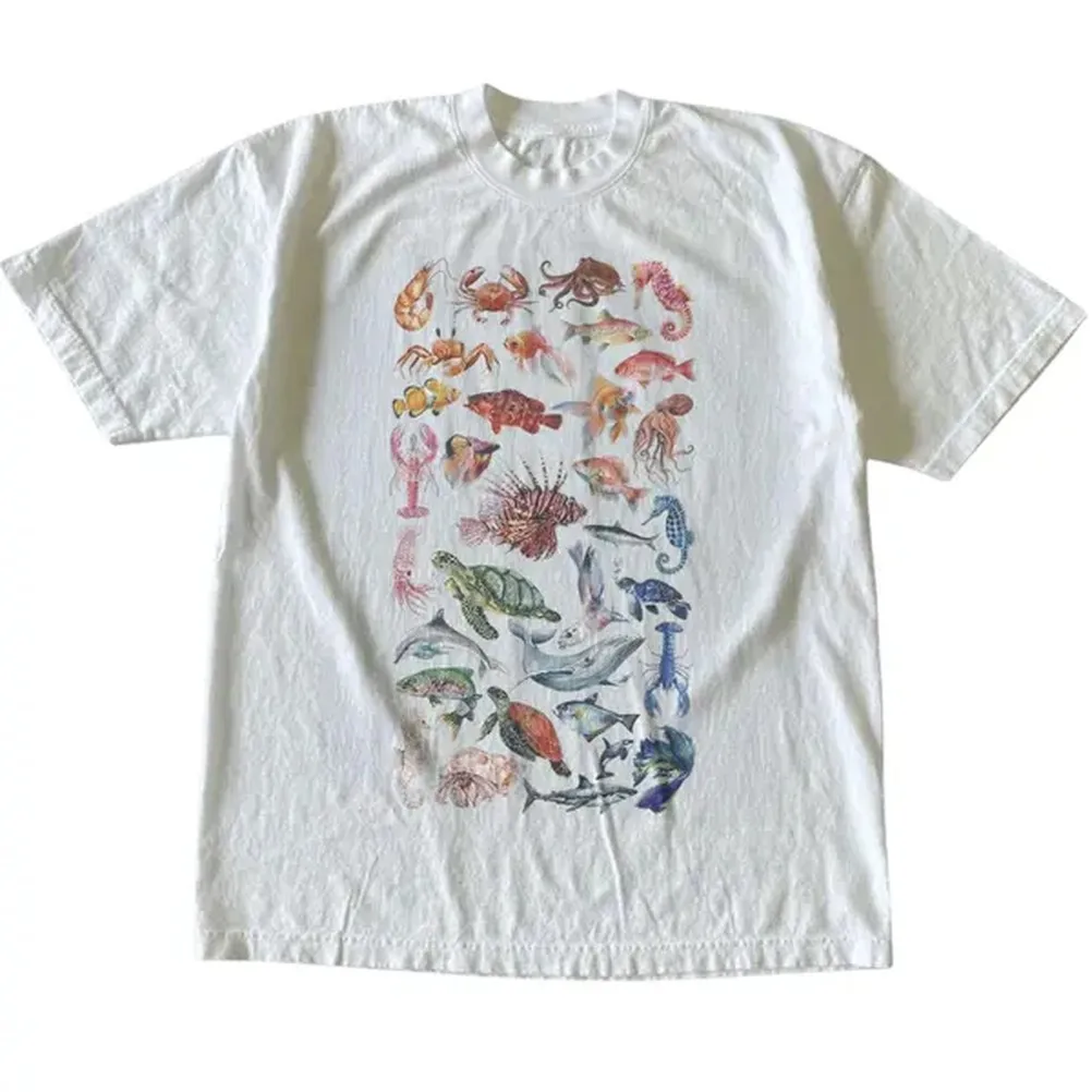 Camiseta con ilustración de animales marinos, camiseta con diseño de animales, camiseta de regalo, camisetas gráficas vintage unisex, ropa estilo gótico grunge Y2k Emo Scene Amity Affliction, ropa de calle para hombres y mujeres