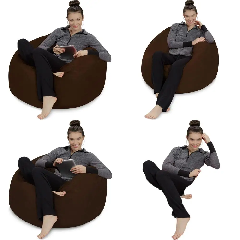 

Ультрамягкое кресло-мешок из пены с эффектом памяти с чехлом из микрофибры — плюшевая мебель для общежития высотой 90 см, коричневая