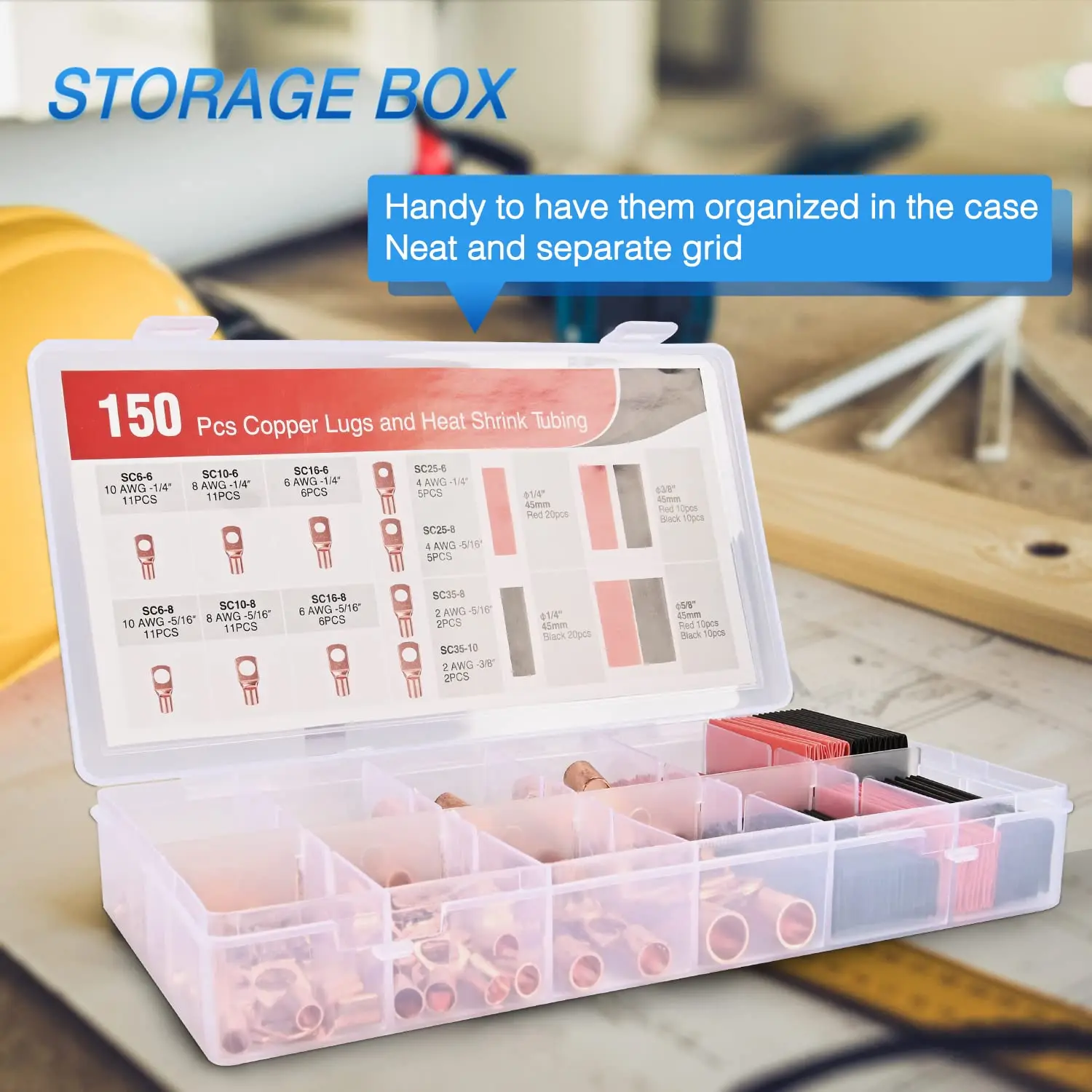 

150PCS Gold Copper Wire Lugs & Heat Shrink Tubing Kit - 70 Terminals + 80 Black/Red 3:1 Tubes (3 Sizes)