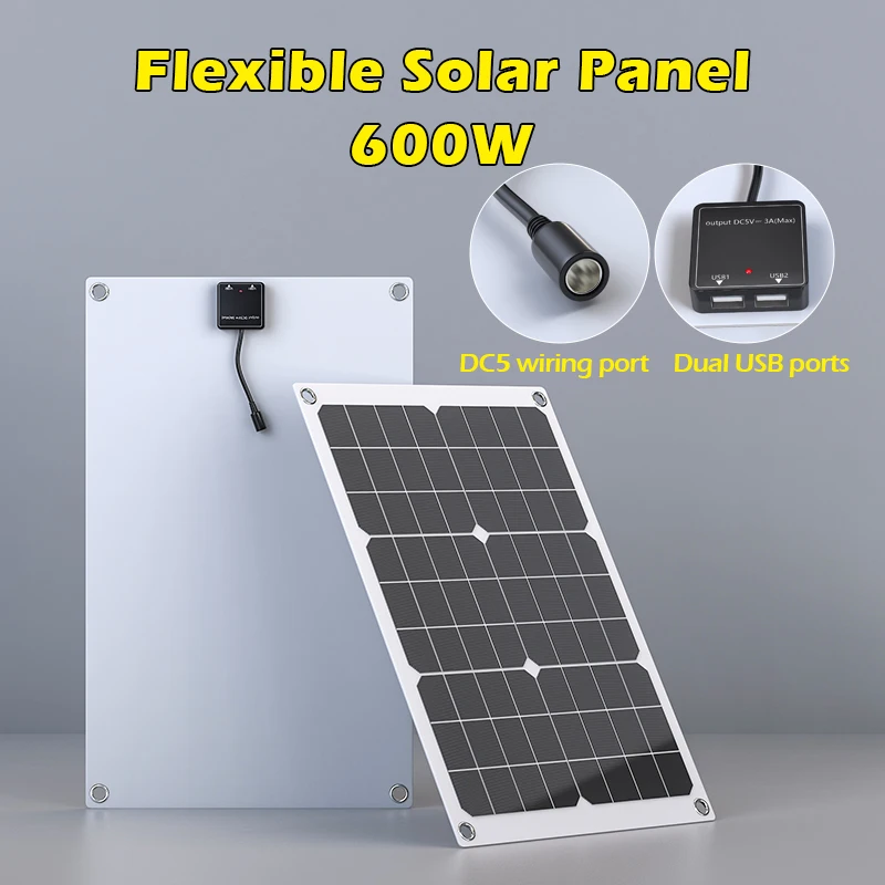 High-Efficiency 500W Foldable Solar Panel, Featuring 18V/12V DC and 5V USB Ports, Waterproof Design for All-Weather Camping